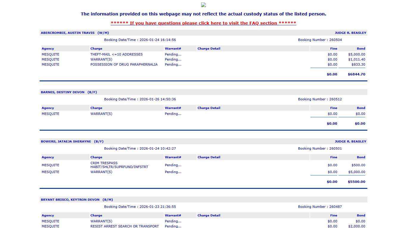 Jail List - Mesquite Police Department